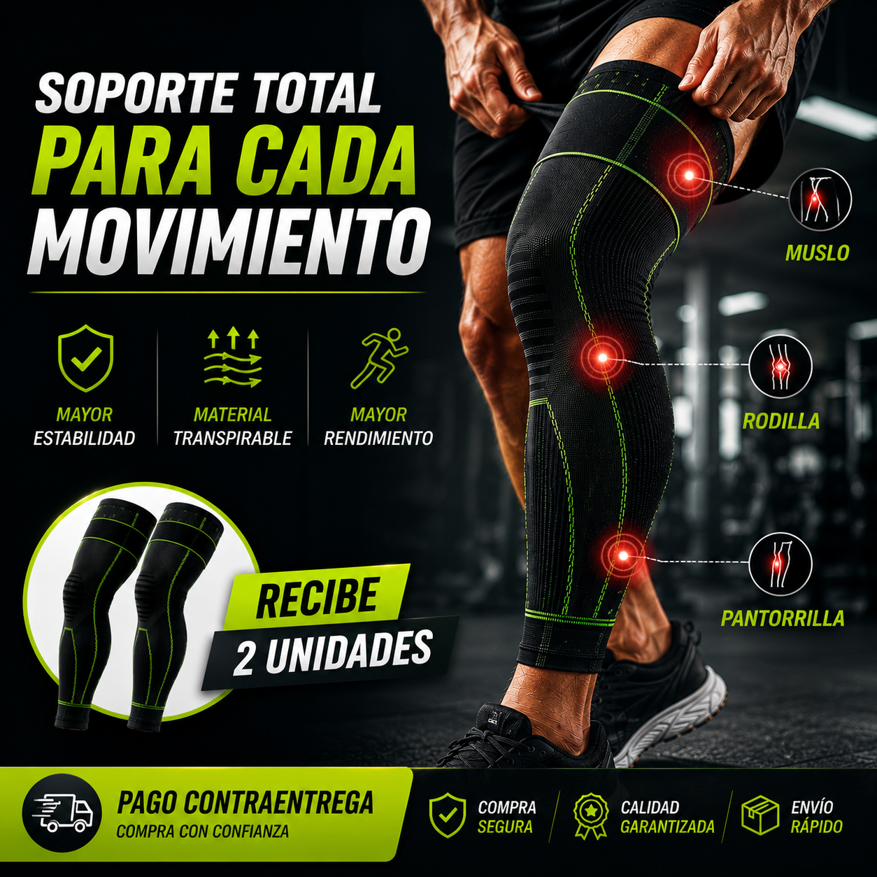 💥 Potencia tus rodillas y supera tus límites 🏃‍♂️🔥 RODILLERA LARGA CON CINTA - 2 unidades 🚛 50% OFF