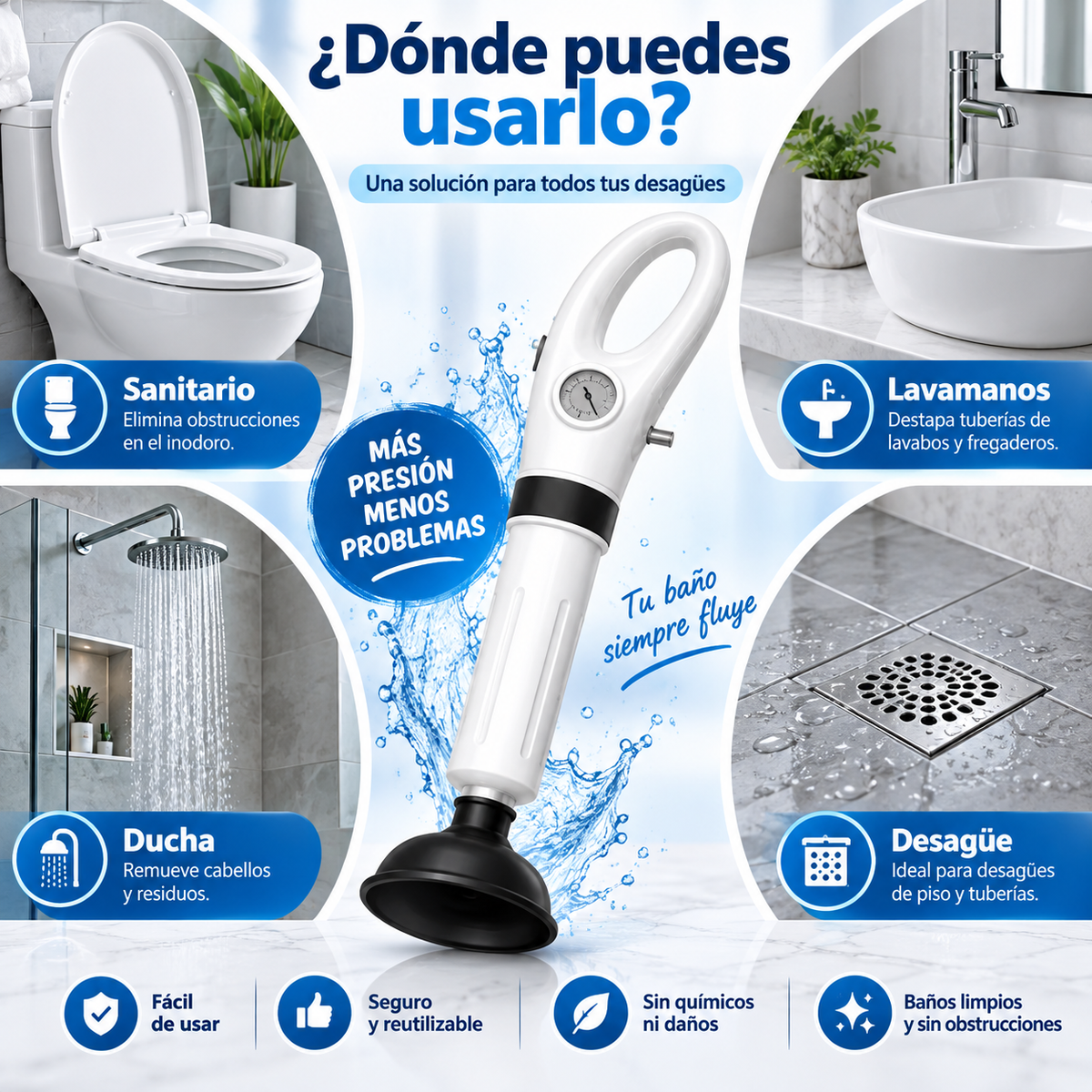 🚽 ¡Adiós a los Baños Tapados! Bomba Destapadora de Alta Presión 💨