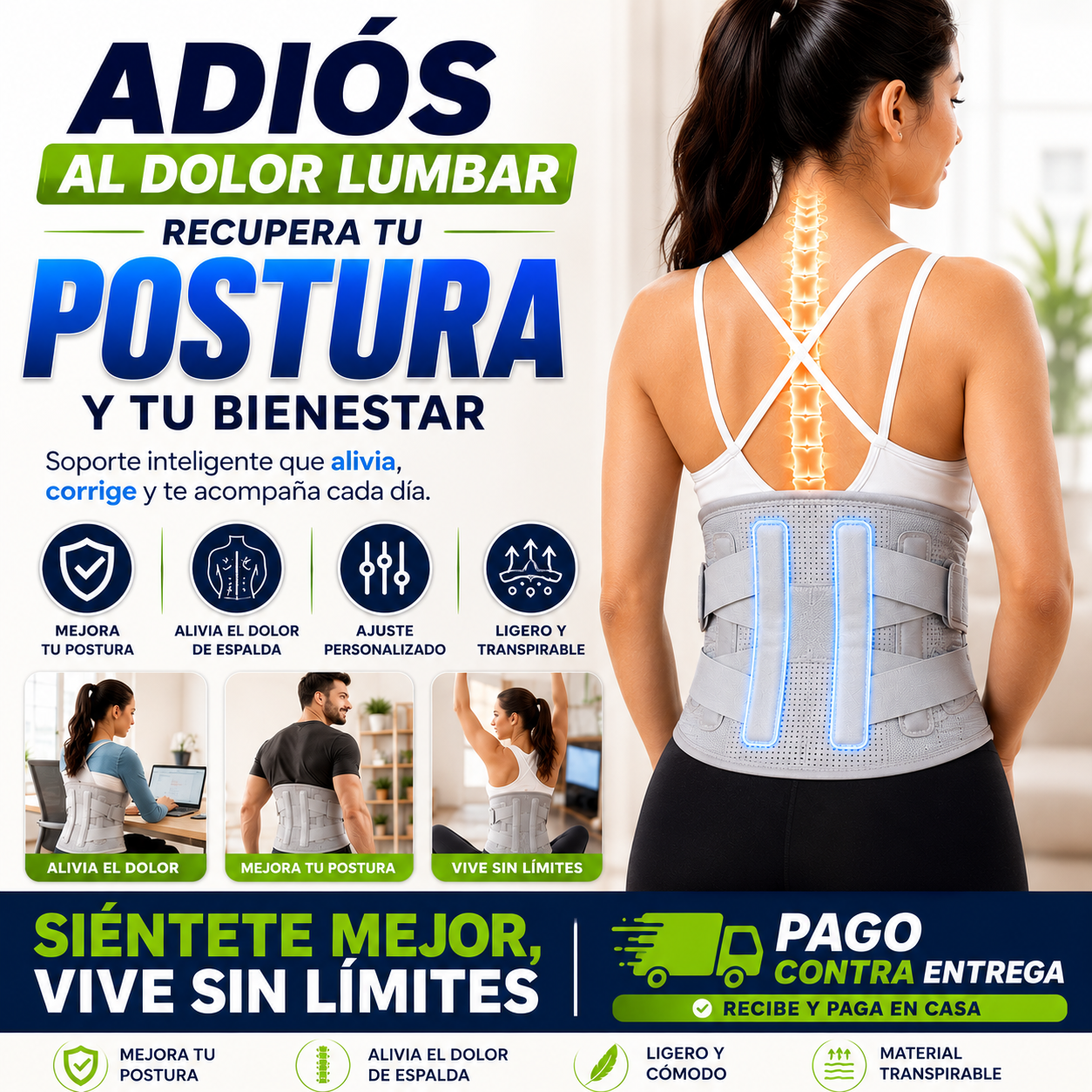 🚶 Corrector de Postura y Faja Lumbar | Reduce la Tensión y Mejora tu Postura en Minutos 💙🦴