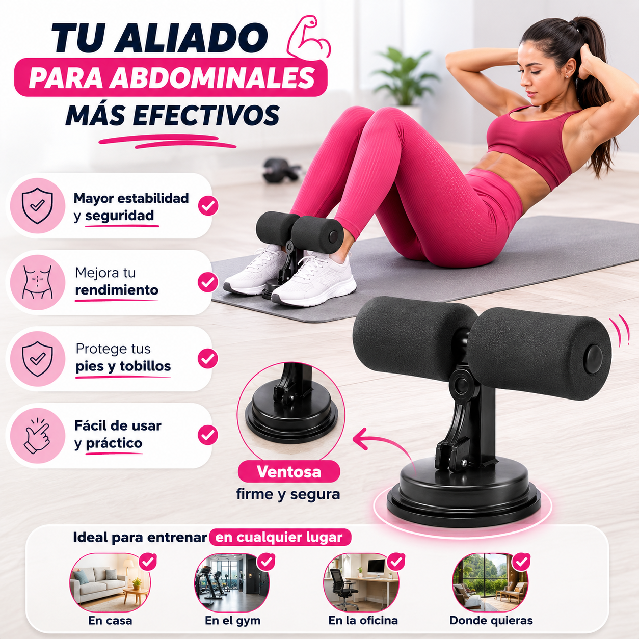🔥 Soporte para Abdominales con Ventosa | Resultados con Solo 10 Minutos al Día