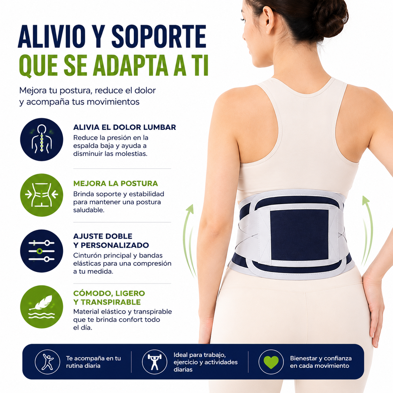 Cinturón de Soporte Lumbar Ajustable  Alivia el dolor de espalda y mejora tu postura desde el primer uso.