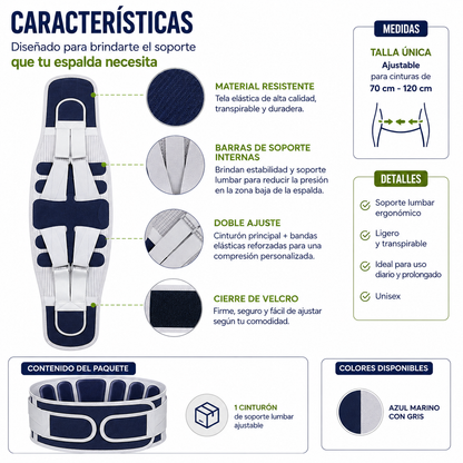 Cinturón de Soporte Lumbar Ajustable  Alivia el dolor de espalda y mejora tu postura desde el primer uso.