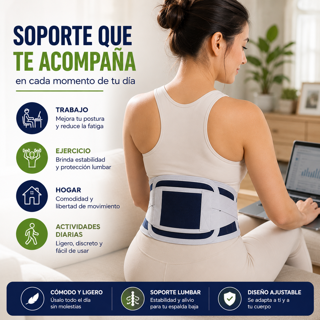 Cinturón de Soporte Lumbar Ajustable  Alivia el dolor de espalda y mejora tu postura desde el primer uso.