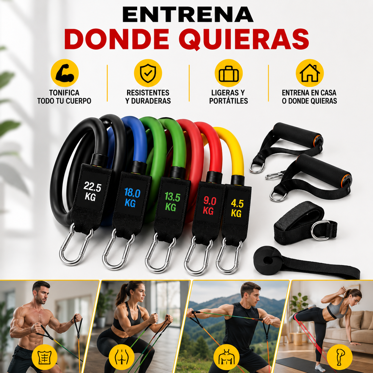 💪 Ligas Tubulares x5 💥 Tonifica tu cuerpo en minutos. 🔥