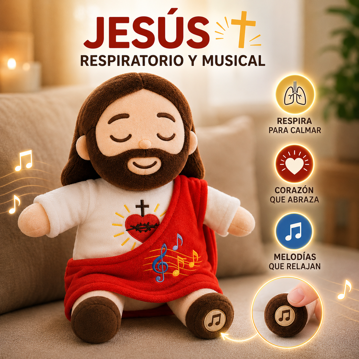 💖 Peluche Jesús Conmigo™ | Respiración, Música y Luz Relajante ✨🎶