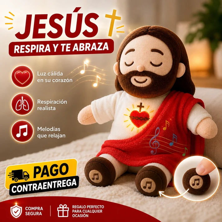 💖 Peluche Jesús Conmigo™ | Respiración, Música y Luz Relajante ✨🎶