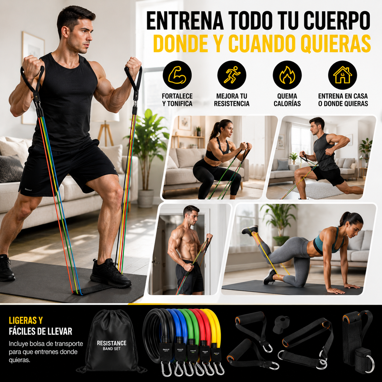 💪 Ligas Tubulares x5 💥 Tonifica tu cuerpo en minutos. 🔥